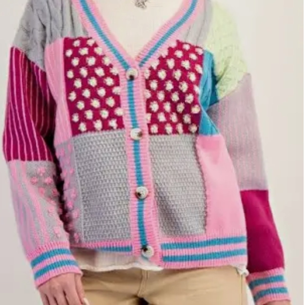 Easel Colorful Patchwork Cardigan - image 4